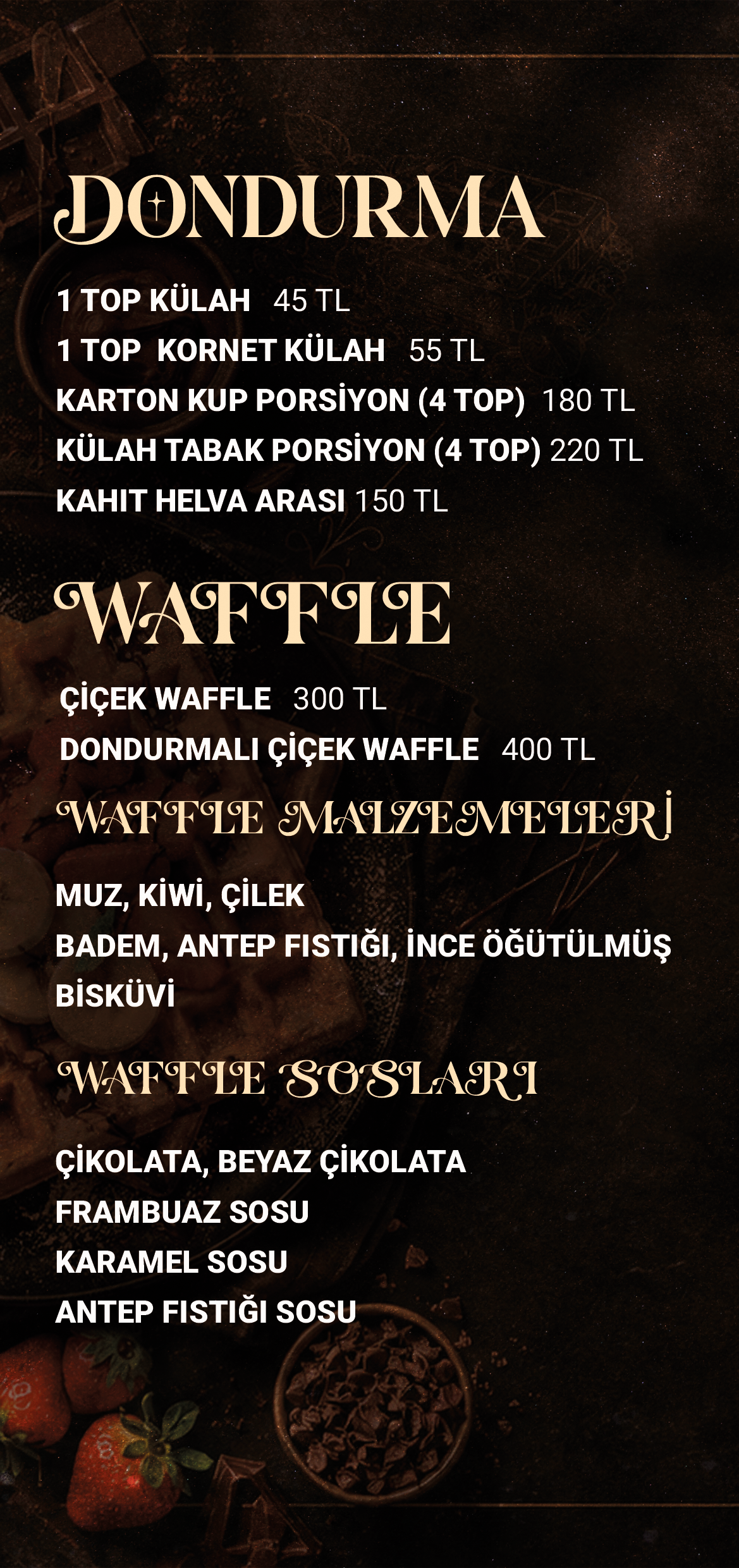Dondurma ve Waffle Menü